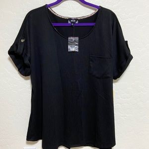 Perch Blu-Pepper Black Knit Top Short Sleeve Size